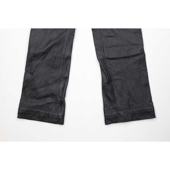 Vintage 90s Streetwear Womens 4 Distressed Soft Lambskin Leather Pants Black - Picture 4 of 15